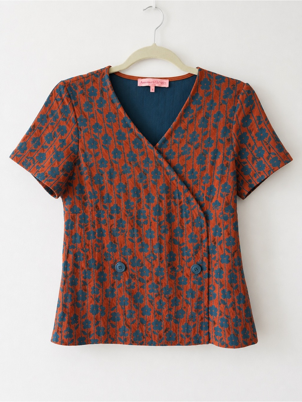 Floral Rust Button-Front Wrap Top